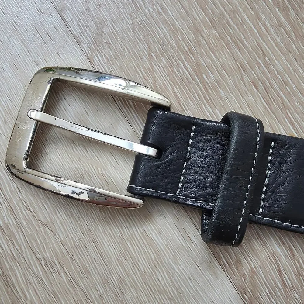Vintage Brighton Black Leather Belt sz 38 Minimalist Casual Business Formal